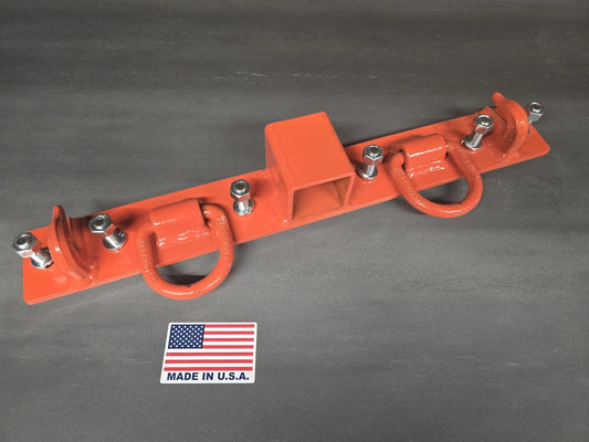 Heavy Duty John Deere, Kubota Compact Tractor Bolt on Chain Hooks, D Rings, Receiver Hitch - Orange