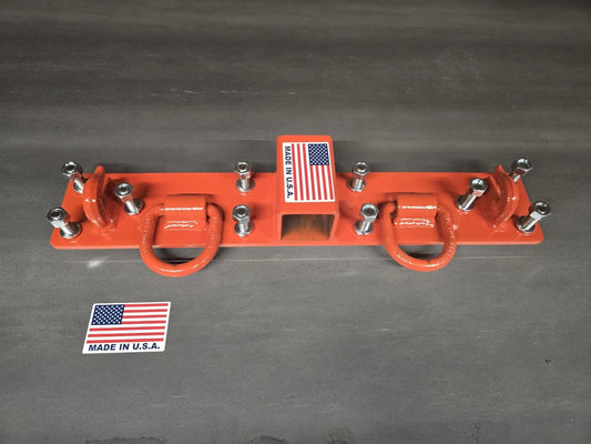 Heavy Duty JD John Deere, Kubota Compact Tractor Bolt on Chain Hooks, D Rings, Receiver - Orange