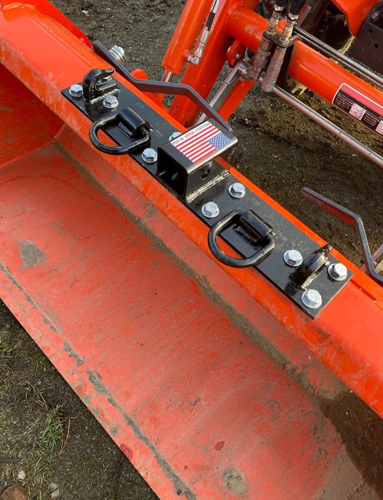 Heavy Duty Universal Compact Tractor Bolt on Chain Hooks, D Rings, Receiver Towing Hitch Bolt On