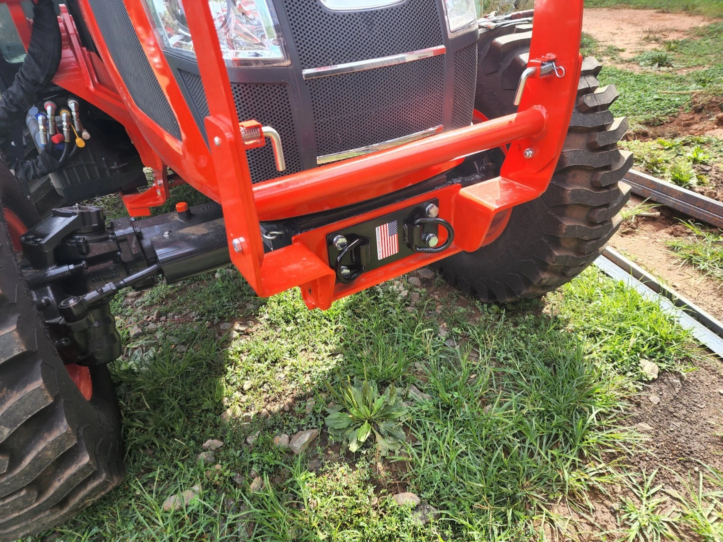 M.G.E. Products Kioti RX7320 Front Bumper Hitch D Ring Bracket, Ideal for Secure Connection, Powder-Coated Finish, 1/4" Thick Steel, USA-Made Quality