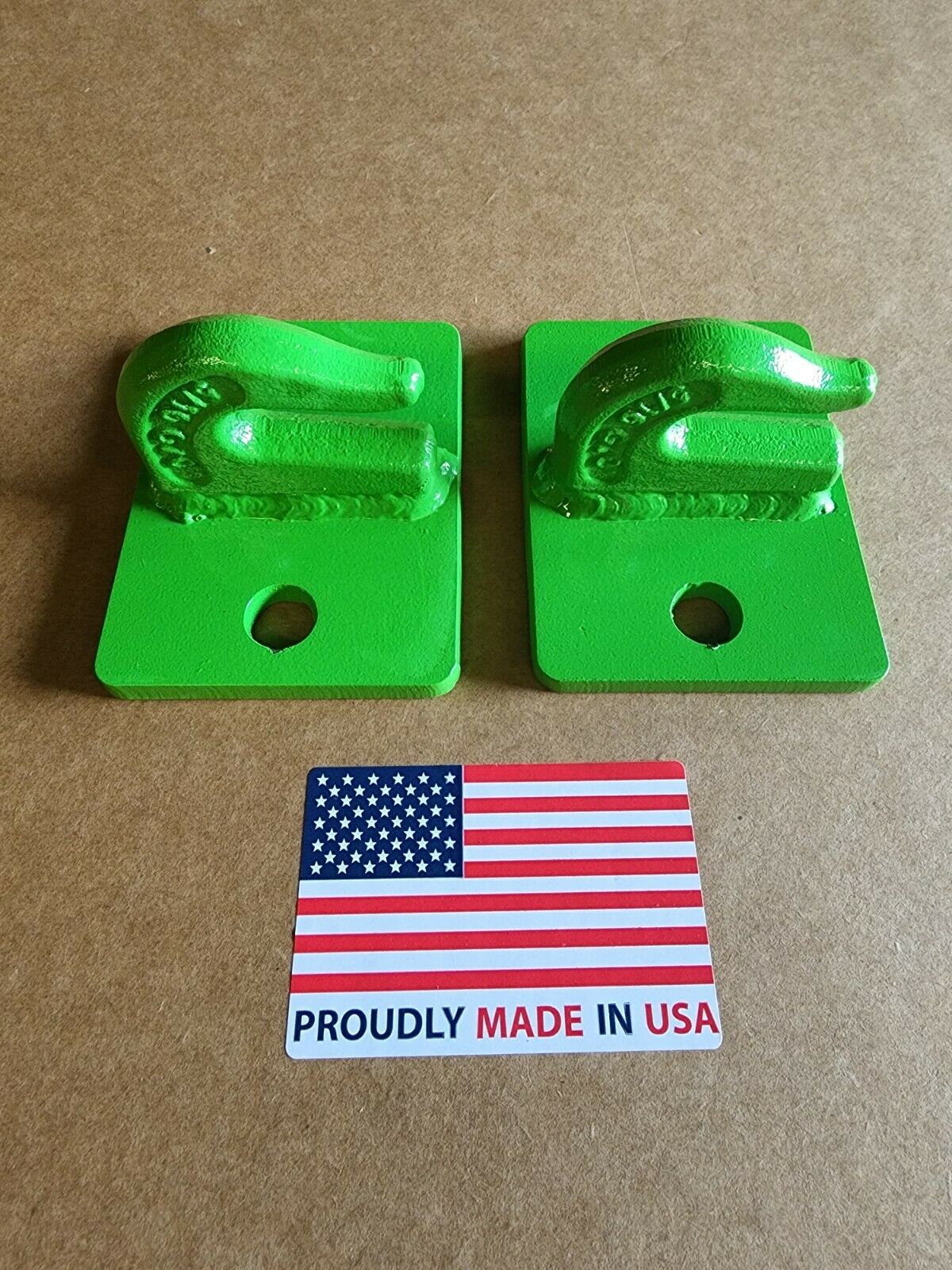 M.G.E. Products 5/16" Heavy Duty Steel Bolt On Grab Hooks for Loader Tractor Bucket - Pack of (2) - Green