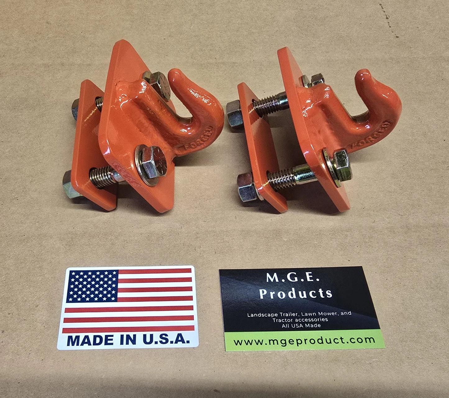 M.G.E. Products Custom 5/16" Bolt On Grab Hooks For Loader Tractor Bucket Heavy Duty Skid Steer - 2 Pack Orange