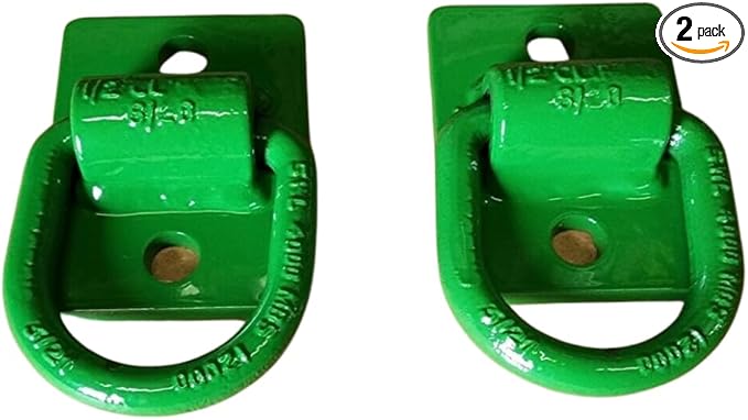 M.G.E. Products Universal Heavy Duty Steel Bolt On D Ring Grab Hooks for Loader Tractor Bucket - Pack of 2 (Green)