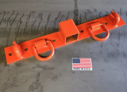 Heavy Duty Compact Tractor Towing Kit - Bolt on Chain Hooks, D Rings, 3 Inch Receiver Plate - Universal Bucket Fit - Powder Coated, Superior Quality Steel, USA Made - Orange