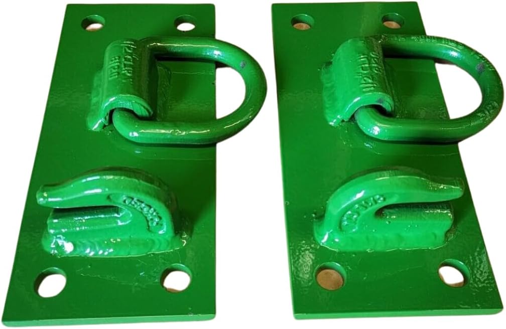 M.G.E. Products Heavy Duty Compact Tractor Bolt on Chain Hooks & D Ring Mount Plate USA-Made | Bolt-on Towing Attachments & Loader Accessories | 2 Pack (Green)