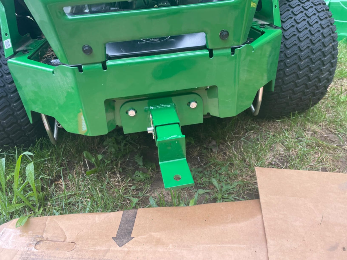 M.G.E. Products Trailer Hitch Compatible with John Deere Z Trak Mower Z325E & Z320M Models - Heavy Duty Alloy Steel Attachment with Powder Coating in John Deere Green - USA Made